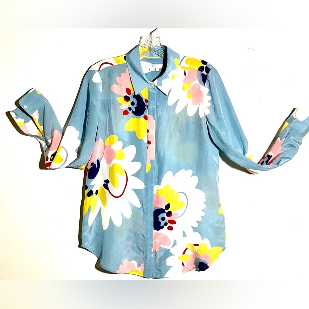 BODEN Blue,White,Pink,Yellow 100% SILK long sleeved Patterned Shirt